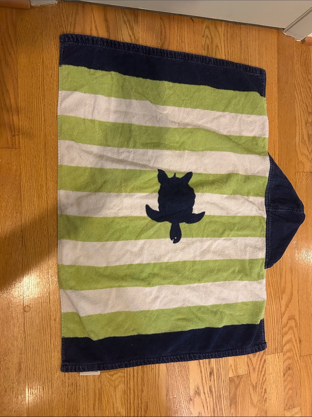 Pottery Barn Kids Striped Hooded Towel Poncho in Lime Green, White & Navy